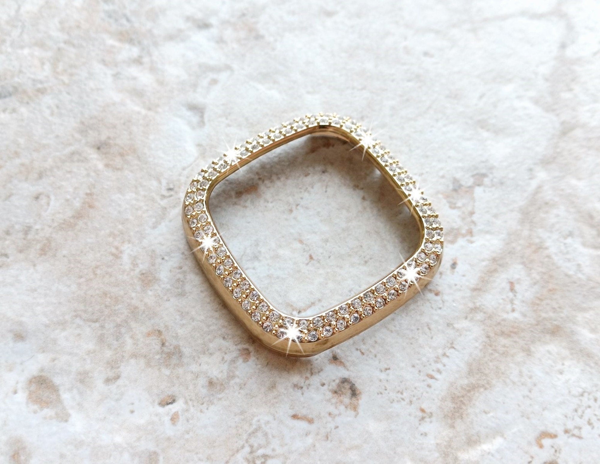 Fitbit Watch Gold Color Band Set Crystal Bezel Bling Case Cover for Versa 2 3 4 and Sense 1 2 Smartwatches Milanese Strap Protective Frame